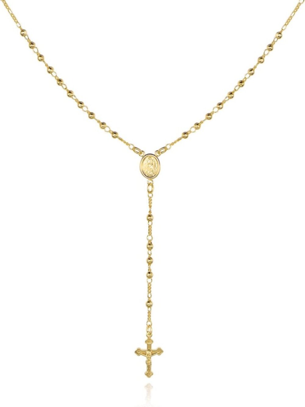 18K Gold Plated Virgin Mary Rosary Bead Cross Necklace - Elegant Religious